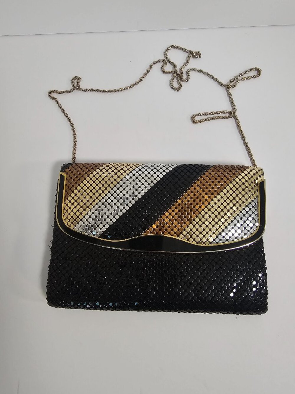 Vintage Bags by Marlo 1980s Art Deco Multi Tone Alumesh Bag Black Gold